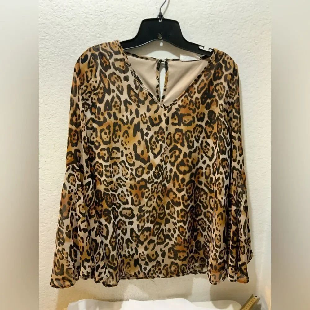 Peace Love Animal Print V-neck Bell Sleeves size small